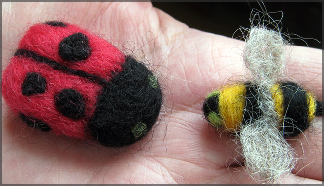 needle felted ladybug and bee